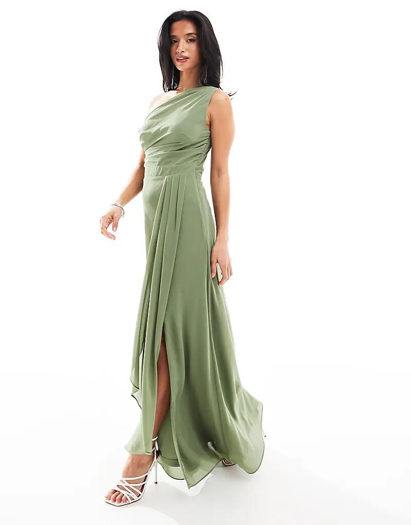 

Платье макси из шифона TFNC Petite Bridesmaid с юбкой-халатом темно-зеленого цвета
