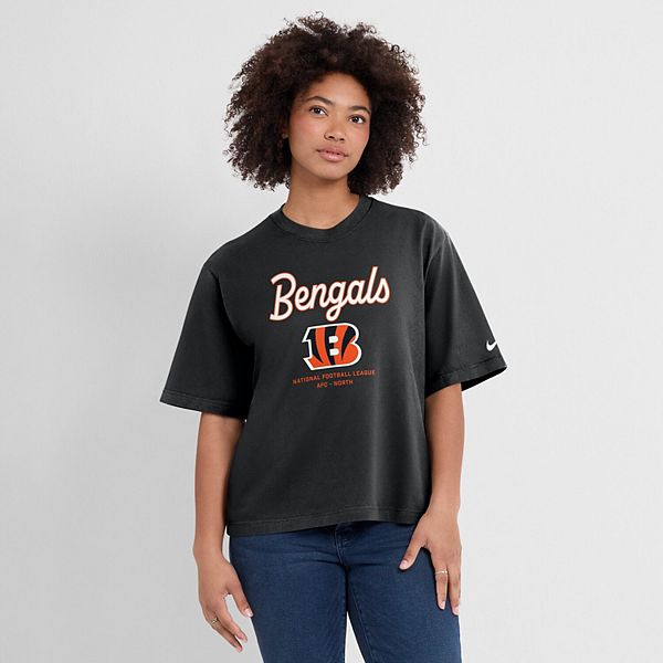 

Женская черная футболка Cincinnati Bengals Essential Script relaxed boxy Nike