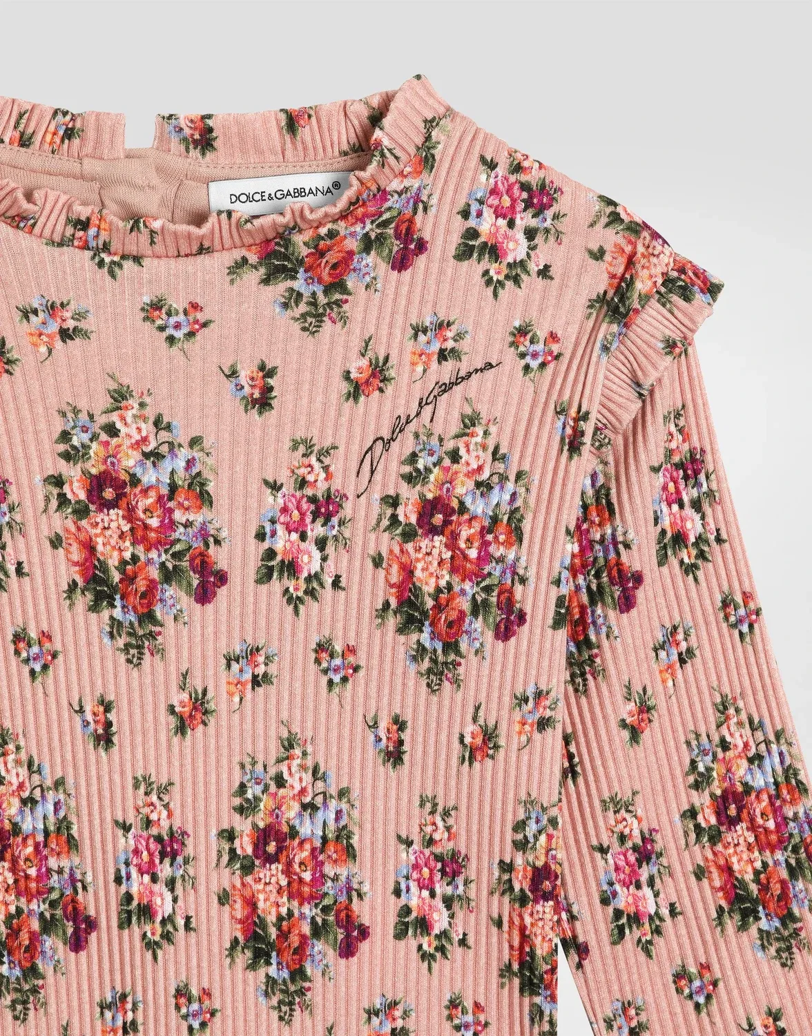 Хлопковая футболка с цветочным принтом Dolce & Gabbana, розовый — фото 3