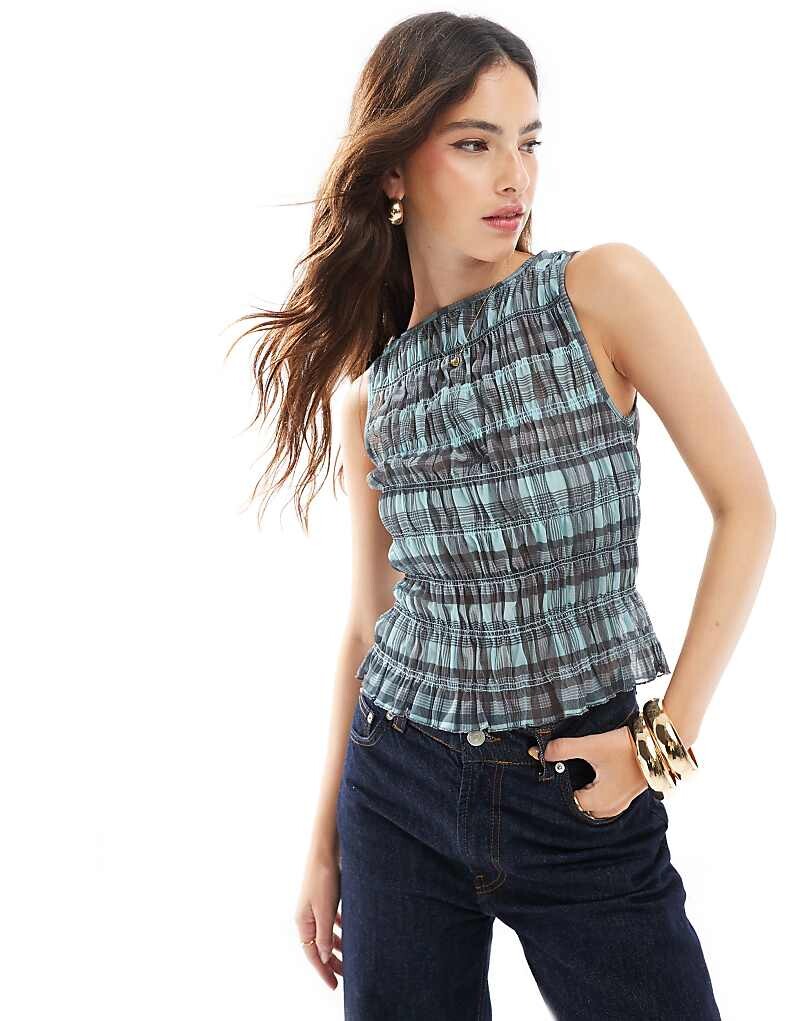 

Синяя сетчатая майка со сборками ASOS DESIGN