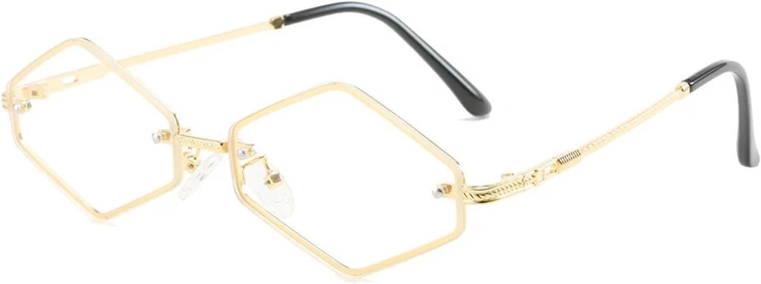 

Винтажные солнцезащитные очки в маленькой оправе Polygon для женщин и мужчин, модные металлические очки для летних путешествий, солнцезащитные очки UV400 TKKTLLT, Gold Clear