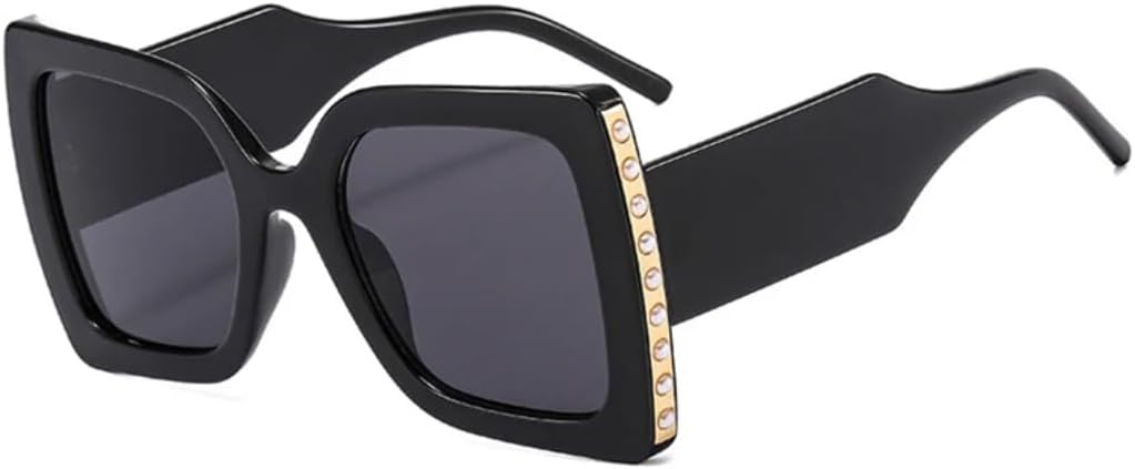 

Большие солнцезащитные очки для женщин и мужчин в стиле ретро, ​​роскошные, с жемчужной отделкой, двухцветные, широкие дужки, защита от УФ-излучения UV400 UATXTAU, Black Grey