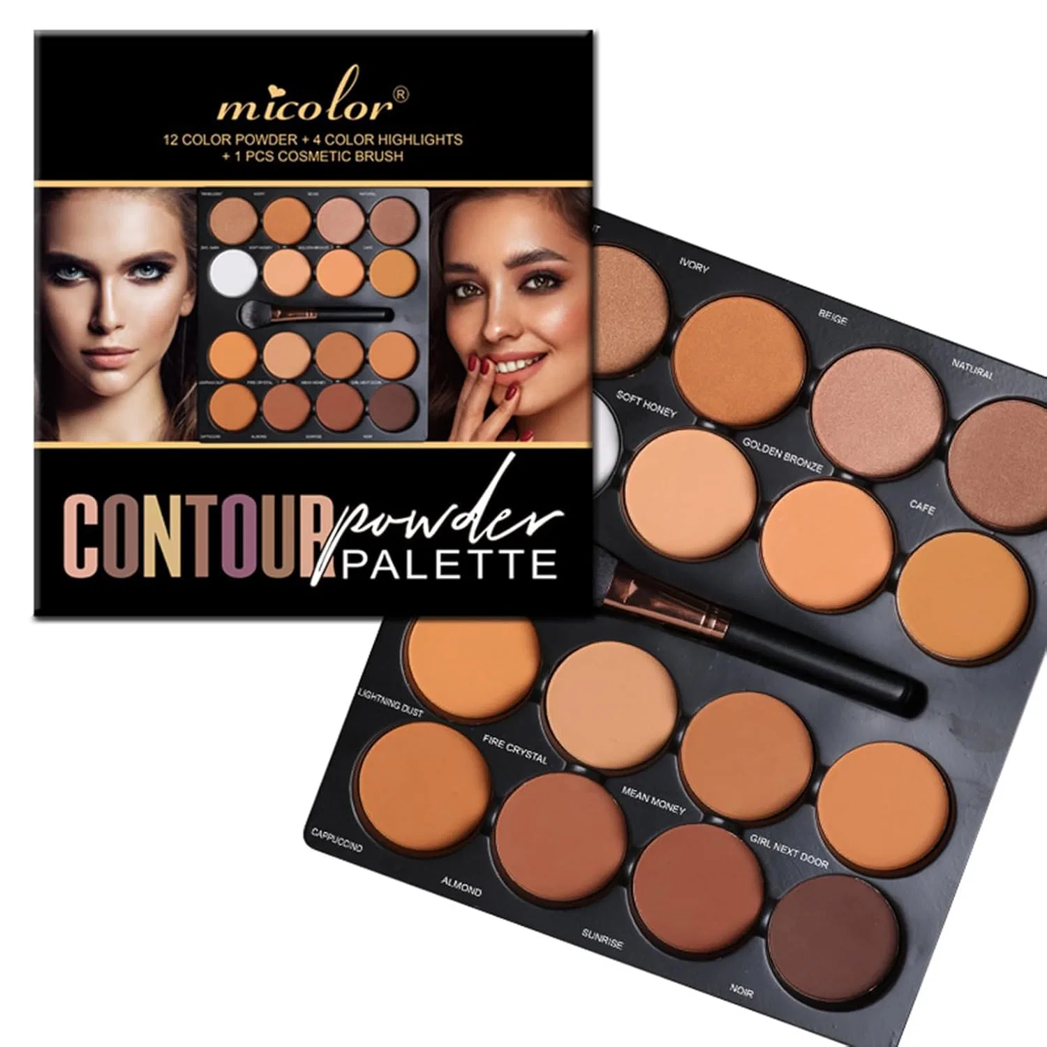 Матовая палетка для контуринга «Matte Contour Multi Palette» от Joyeee с кистью Joyeee, 16 Colors Contour Makeup Palette — фото 2