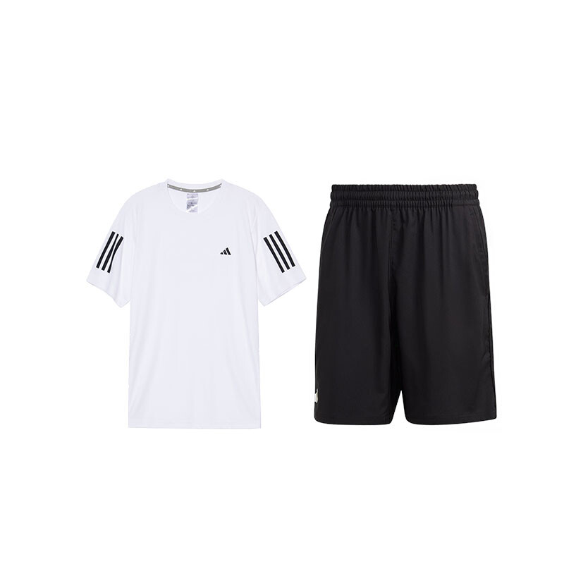 

Повседневный спортивный мужской комплект: белый топ и черные шорты Adidas, белый