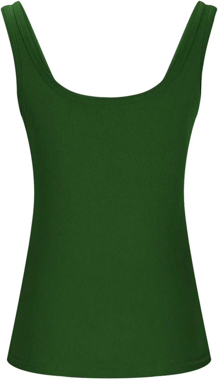 Женский топ-майка на тонких бретелях, Slim Fit, Ribbed Knit, зеленый — фото 3