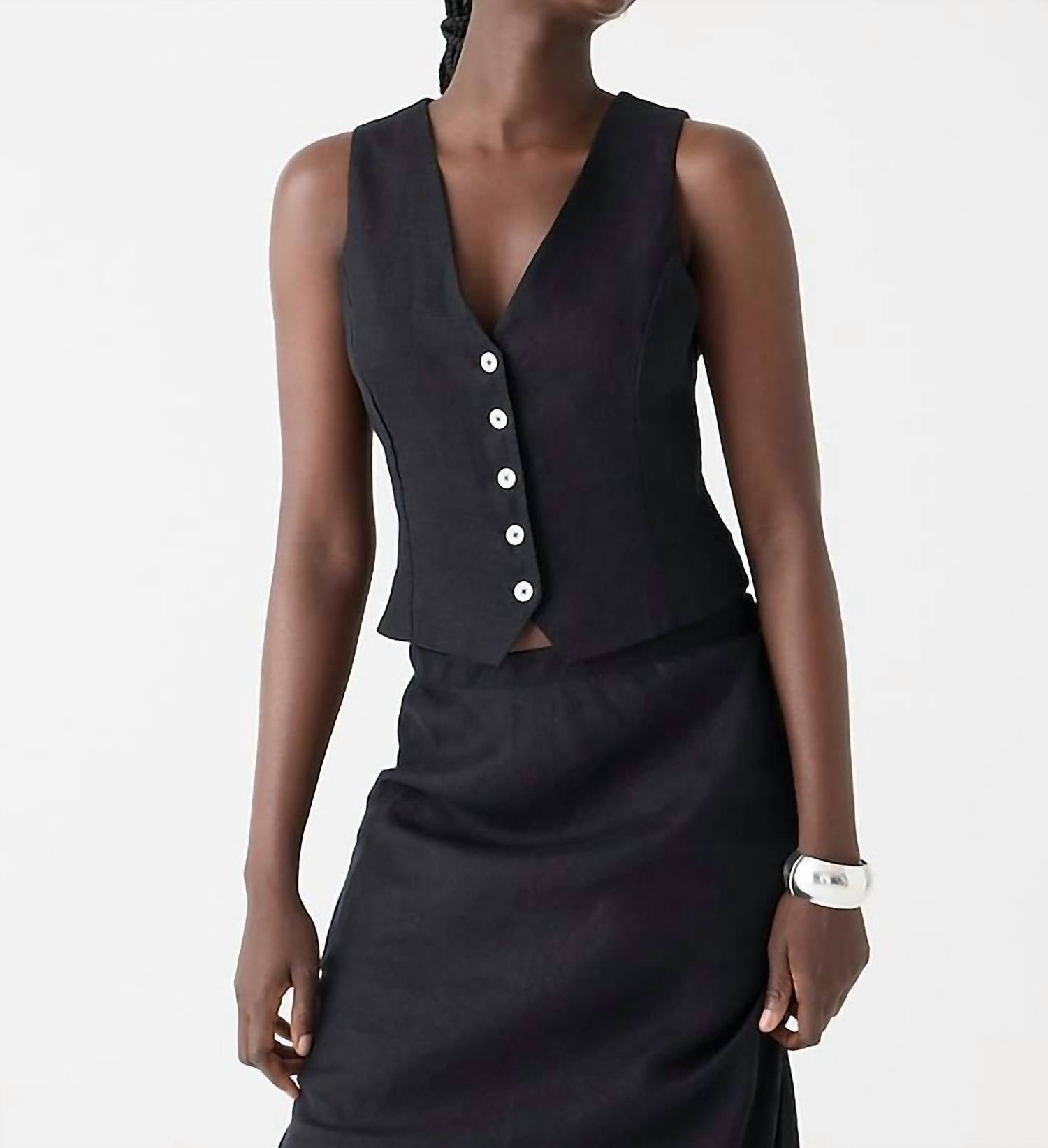 

Приталенный льняной жилет черного цвета J.Crew