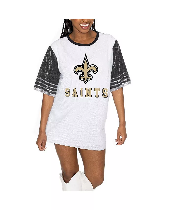 

Женское белое/черное трикотажное платье New Orleans Saints Bling It с пайетками Gameday Couture