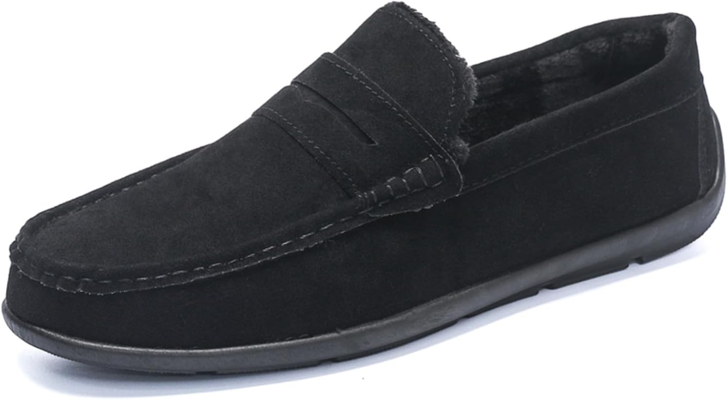 

Мужские лоферы с флисовой подкладкой: дизайн без застежки, ультратеплый толстый слой, удобная подошва- модный повседневный комфорт, подходит для холодной погоды и ежедневного ношения Khwfjas, черный