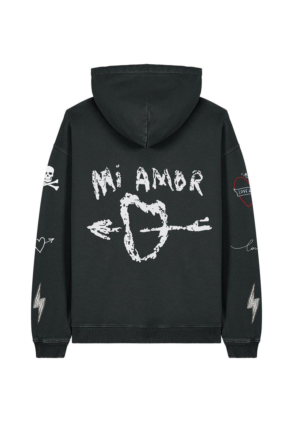 

Толстовка MI AMOR TATTOO BACK EMBROIDERY UNISEX VINTAGE HOODIE - Hoodie Mira Paris, металлик черный