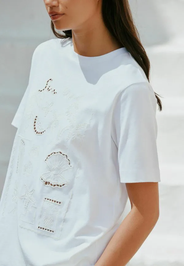 Футболка с коротким рукавом и круглым вырезом, с принтом Next, White Cutwork Embroidered — фото 4