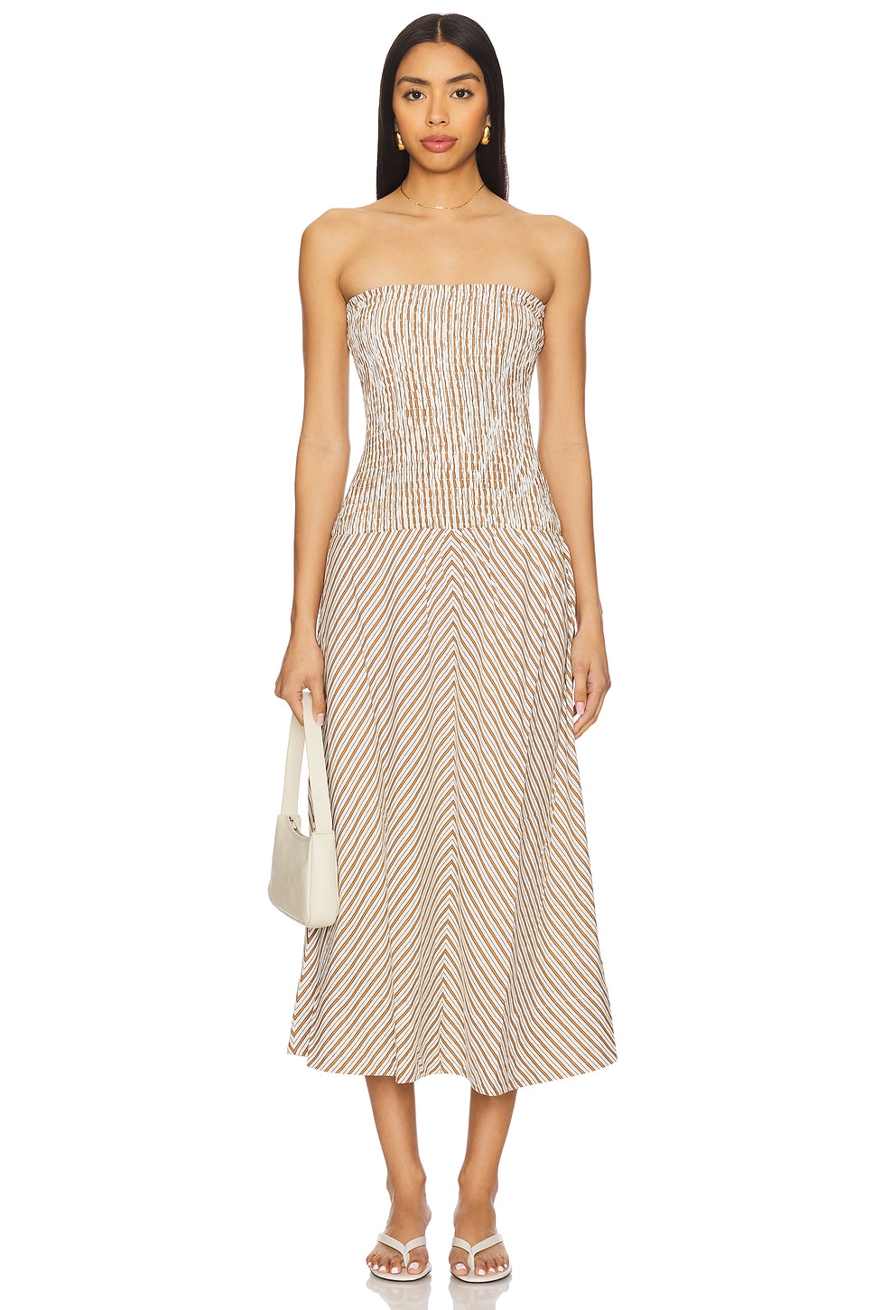 

Платье миди с рюшами Artemis от Minkpink, tan stripe
