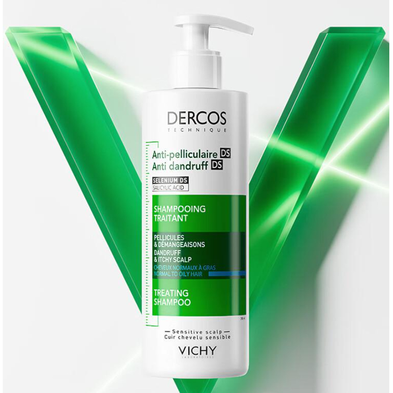 Vichy Набор из пяти предметов: шампунь от перхоти с желтым и зеленым логотипом, увлажняющий, успокаивающий, очищающий с мятой — фото 3