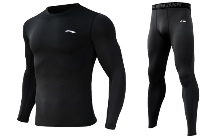 

Мужской спортивный костюм Li Ning с круглым вырезом, умеренный крой., set (черный)
