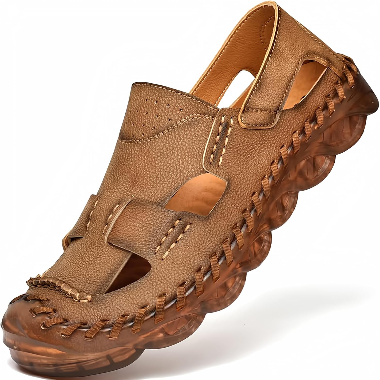 

Мужские кожаные сандалии с закрытым носком для мужчин, дышащие летние туфли, рыбацкие тапки, шлепанцы, коричневые, черные, больших размеров, для улицы, повседневные, пляж, спорт, походы, работа Dzujy