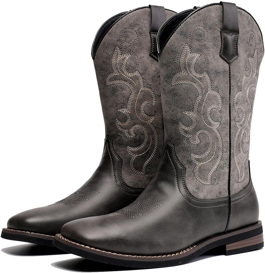 

Мужские классические ковбойские сапоги Santimon с вышивкой, квадратный носок, кожаные, для верховой езды, слипоны, сапоги для мужчин, хаки