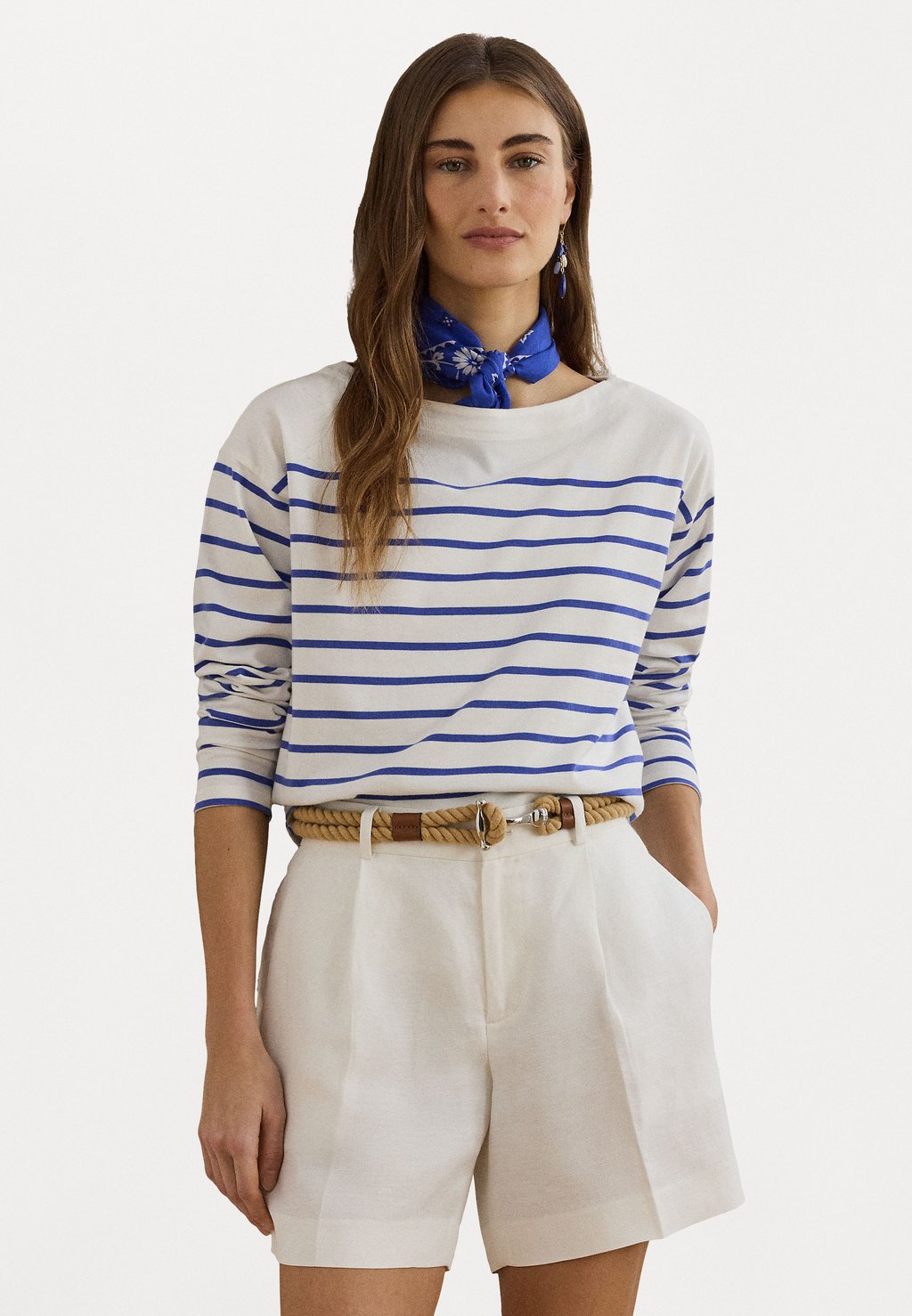 

Топ с длинными рукавами STRIPED COTTON JERSEY BOATNECK TOP Lauren Ralph Lauren, синий
