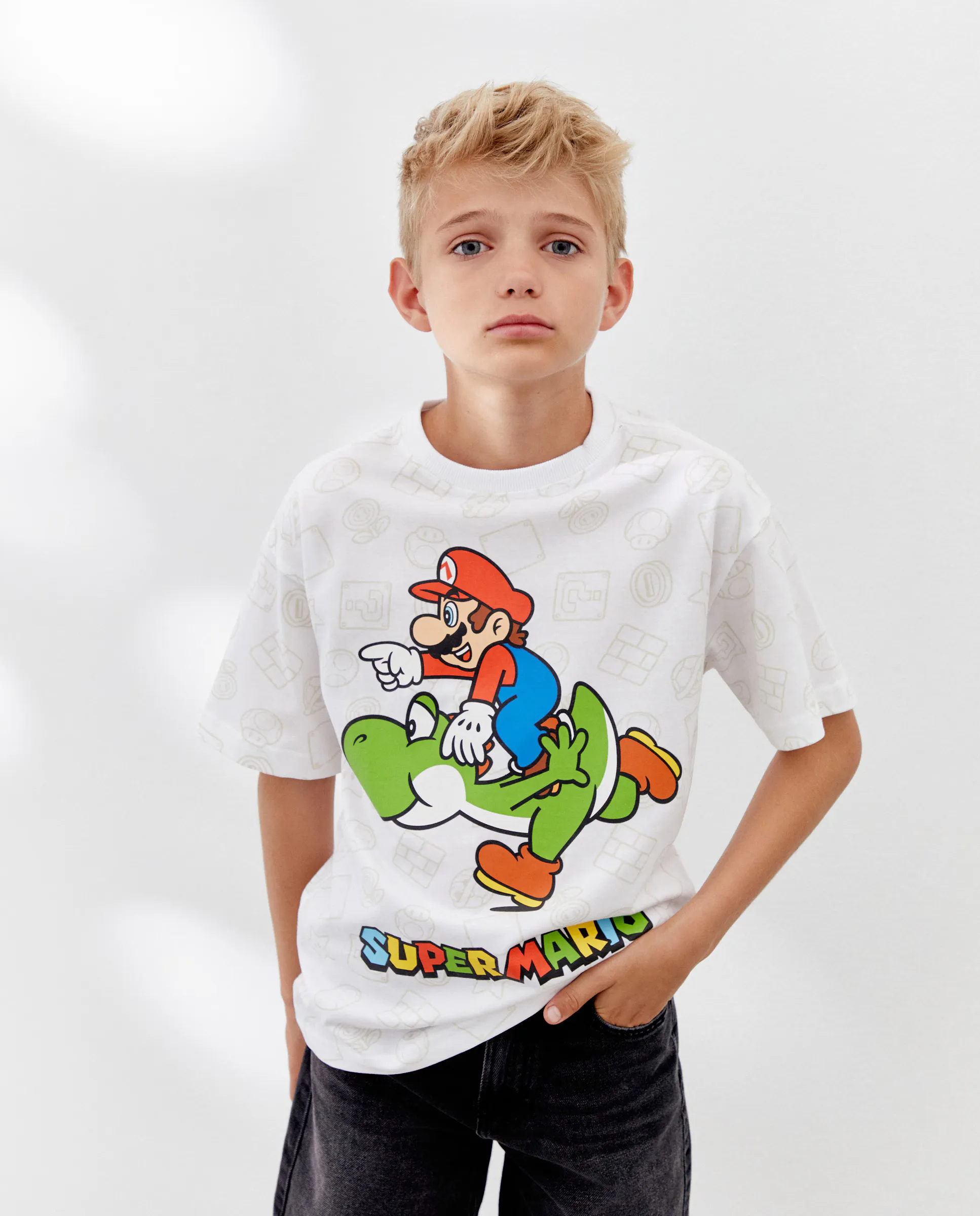 

Детская футболка с коротким рукавом Mario Bross лицензионная Kids El Corte Inglés, белый