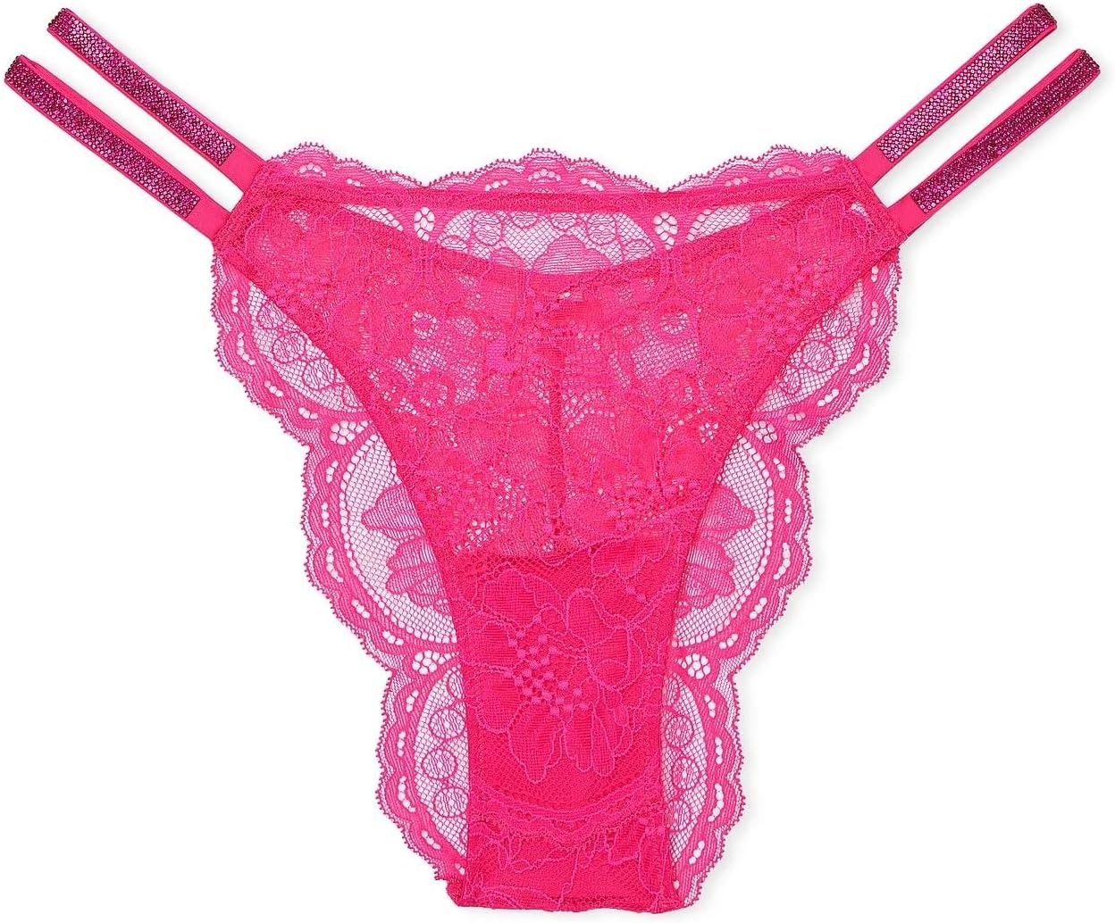 Victoria's Secret Double Shine Strap Lace бразильские трусики, цвет Pink/Fuschia, новые — фото 3