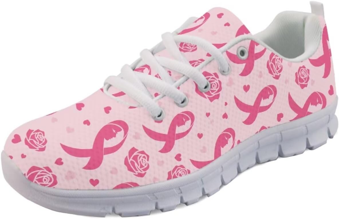 

Кроссовки Forchrinse для женщин и мужчин, дышащие, на шнуровке, для бега, повседневные, с сеткой, противоскользящие, теннисные, Pink Ribbon Rose Print