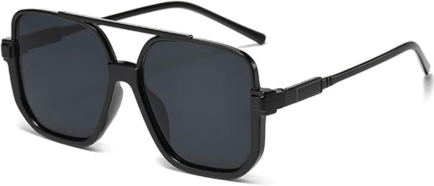 

Винтажные солнцезащитные очки с двойной перемычкой и крупной оправой для женщин и мужчин, модные очки для активного отдыха, спорта и вождения, защита от УФ-излучения UV400 TKKTLLT, Black Gray