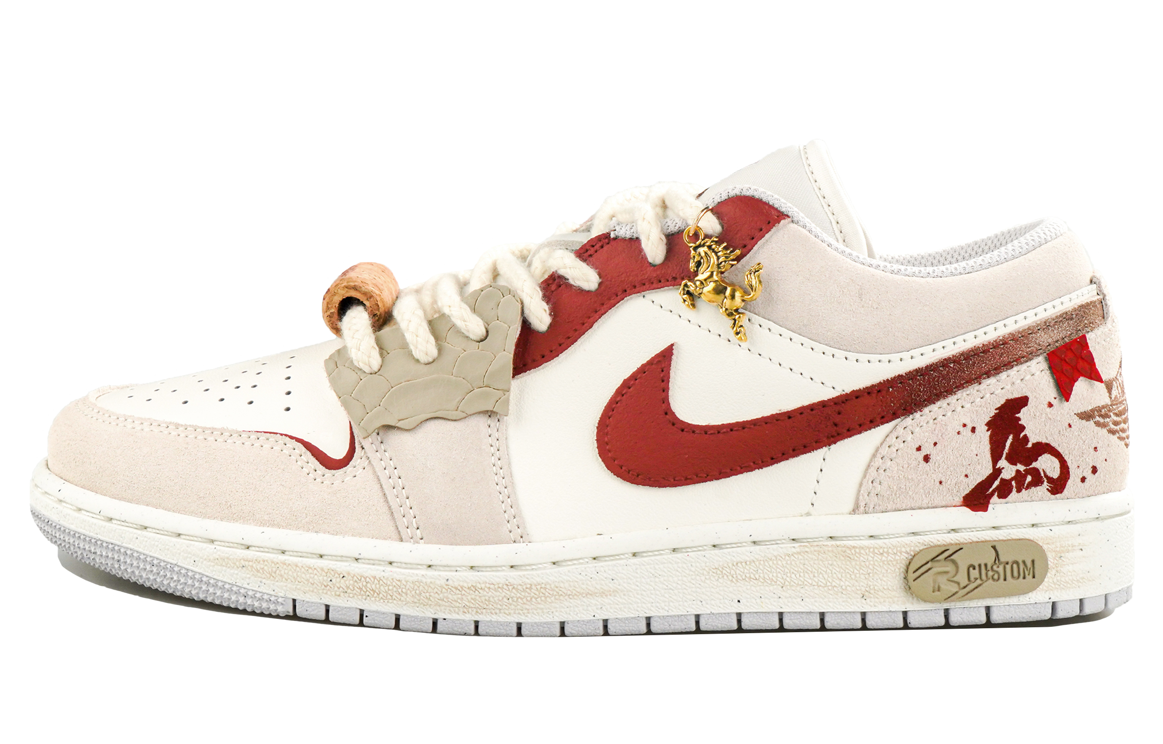 Jordan Air 1 Guiper Manufacturing CNY Horse Year, Red Phoenix Soaring низкие кроссовки для скейтбординга мужские красный коричневый — фото 3