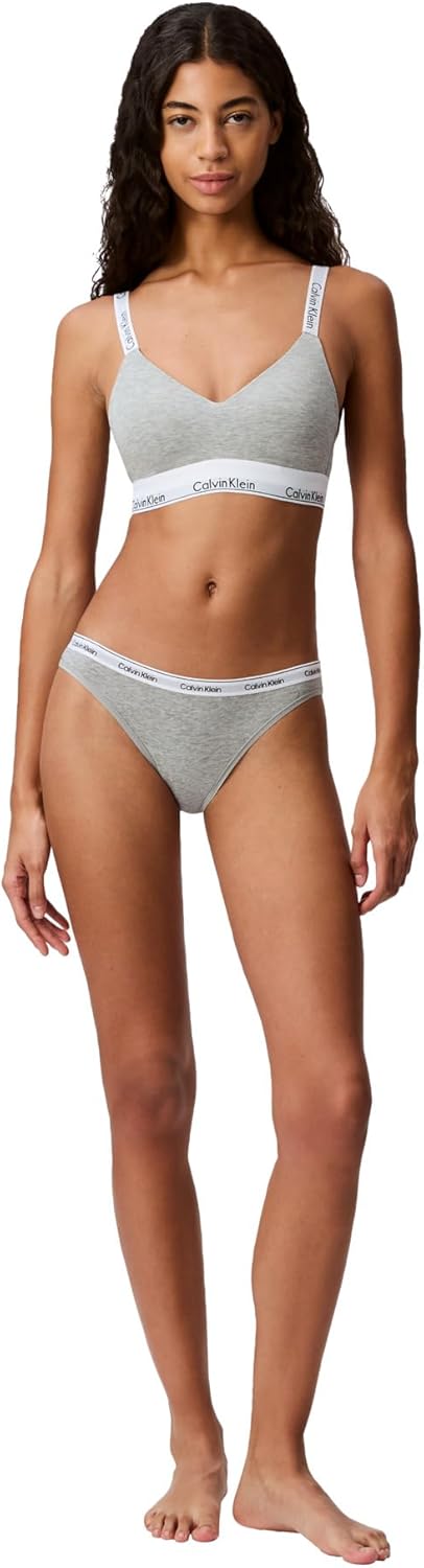 Женский современный хлопковый бюстгальтер-бралетт Calvin Klein с легкой подкладкой, Grey Heather — фото 3