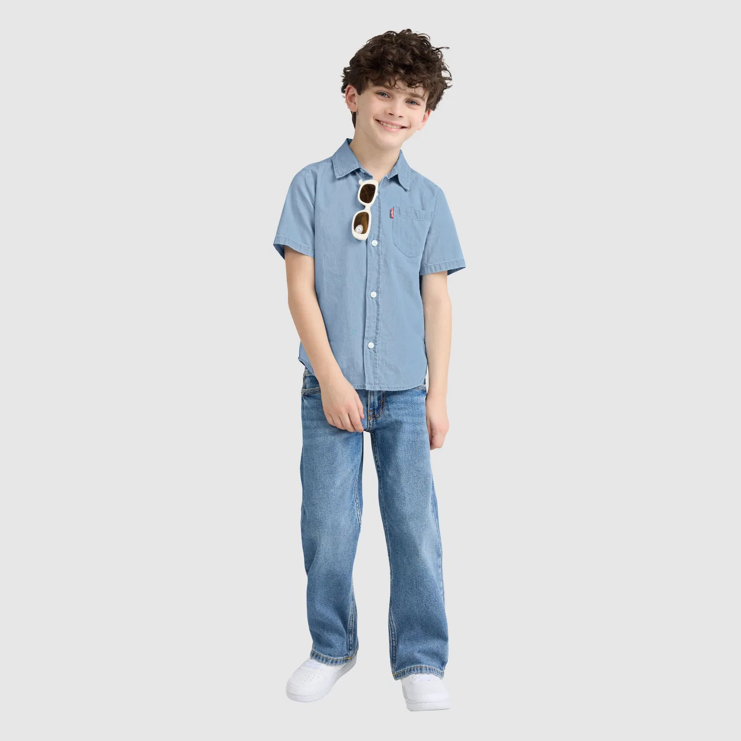 Тканая рубашка с коротким рукавом для мальчиков 4-7 лет Levi's, Light Wash
