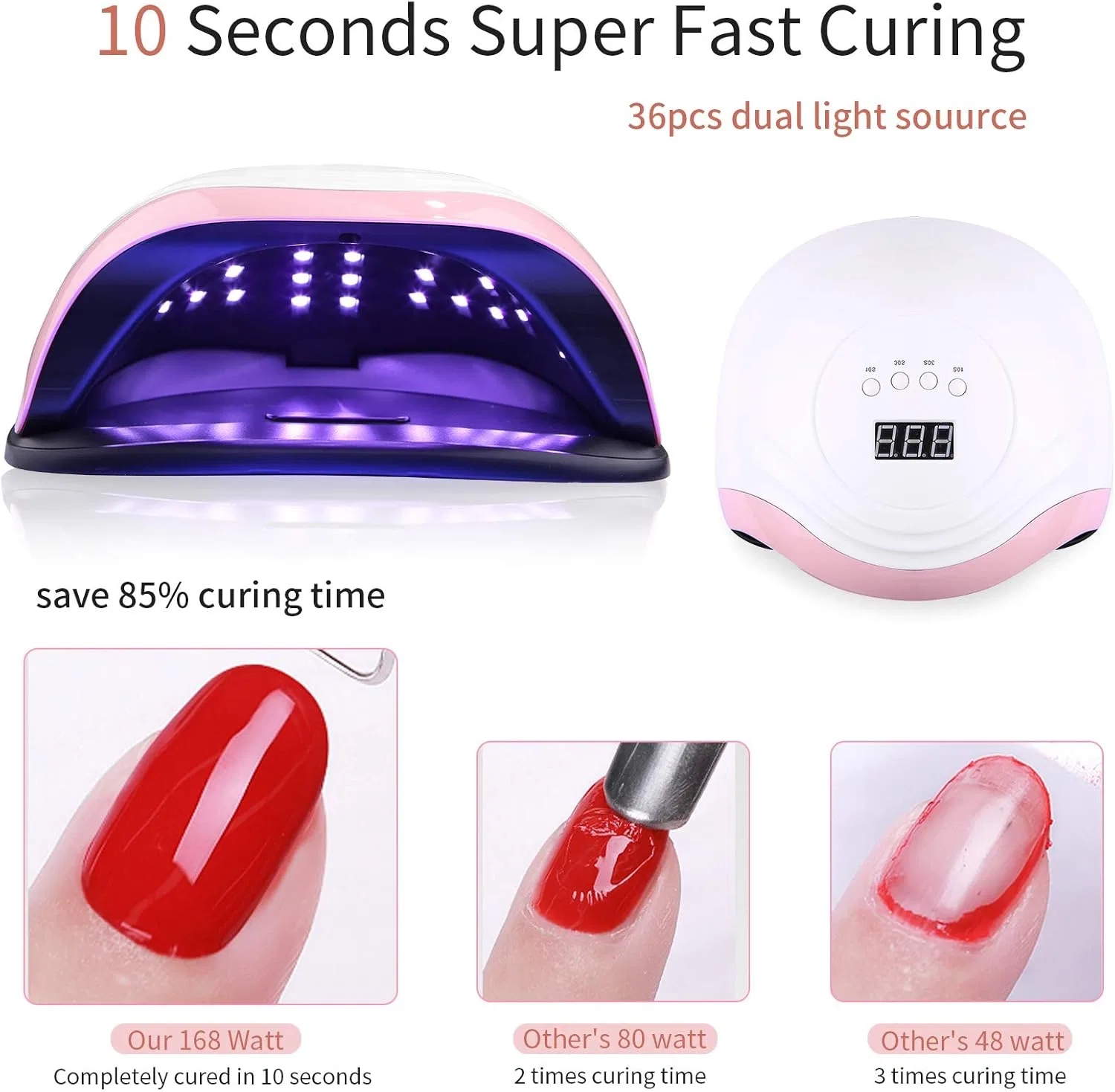 UV LED лампа для сушки ногтей Aokyom 168 Вт с таймером и дисплеем Aokyom, Nail Lamp White — фото 2