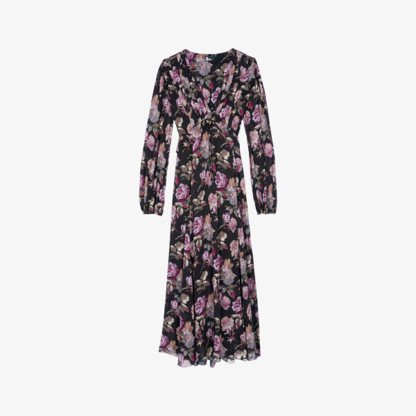 

Платье макси с цветочным принтом и оборками The Kooples, черный
