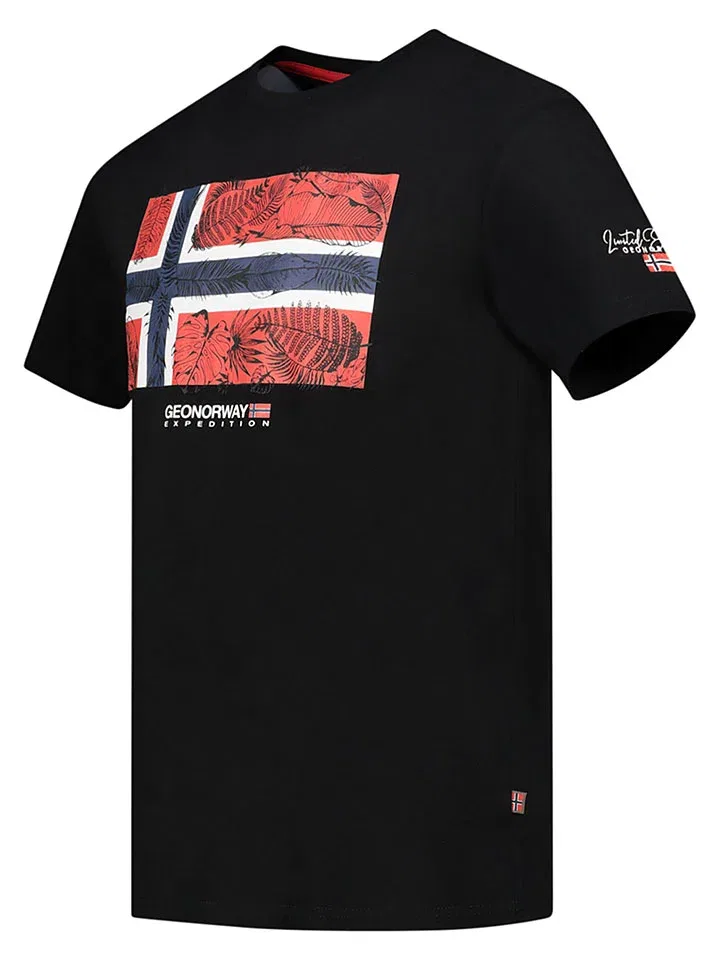 Футболка с принтом, хлопок, Geographical Norway, черный — фото 3