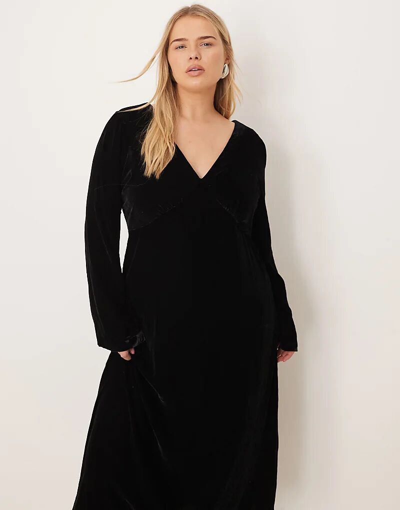 

Платье миди Nobody's Child Plus Josie с V-образным вырезом и длинными рукавами, черное