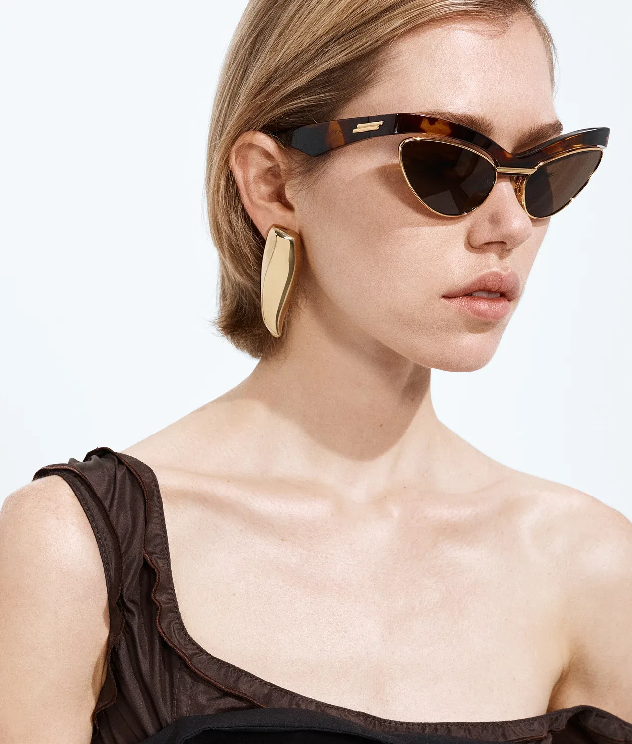 Солнцезащитные очки в форме кошачий глаз Duo Angle BOTTEGA VENETA, коричневый — фото 2
