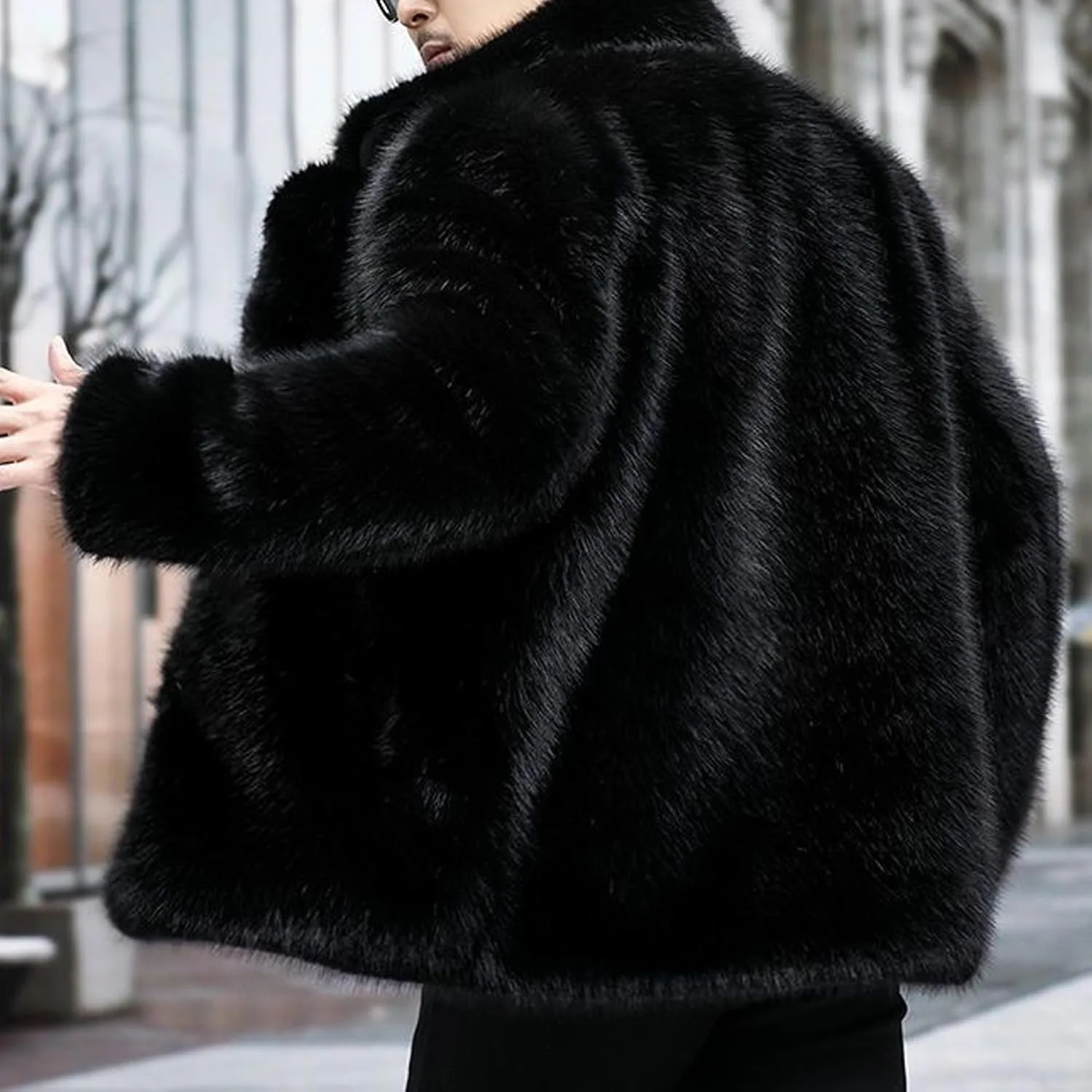 Куртка зимняя мужская Faux Fur, теплая пушистая шуба с молнией Generic, черный — фото 3