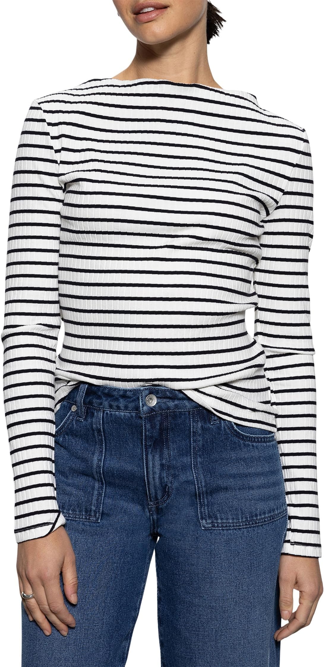 

Футболка Sanctuary Long Sleeve Boatneck T-shirt, цвет Chalk/Black Stripe