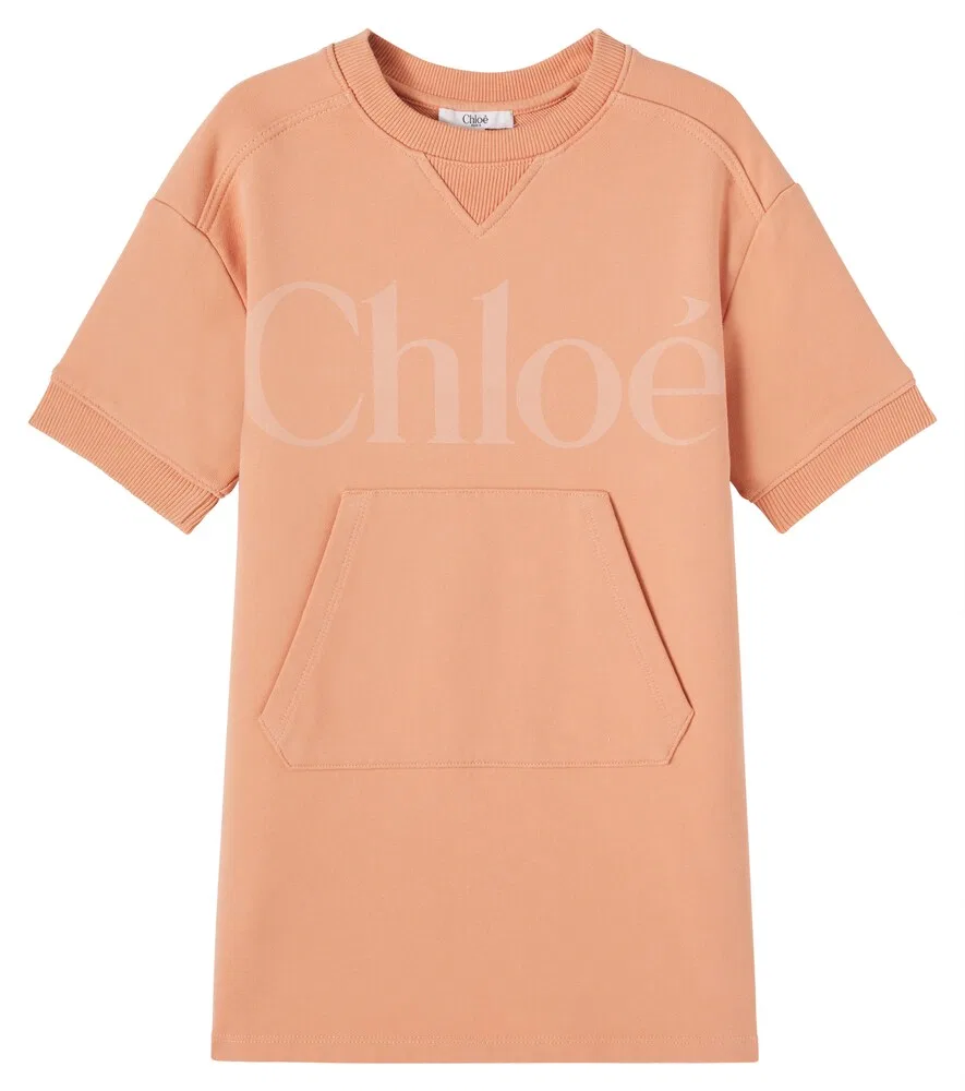 Платье-толстовка из хлопка с логотипом Chloé Kids, оранжевый