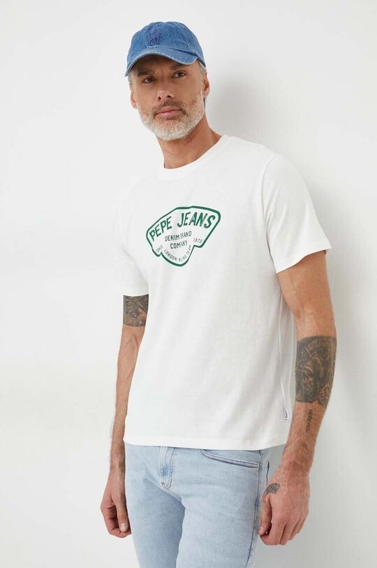 

Хлопковая футболка вишневого цвета Pepe Jeans, белый