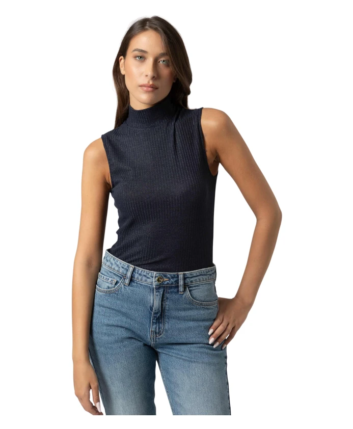 

Стильный ребристый топ без рукавов с высоким воротником. Kocca, синий