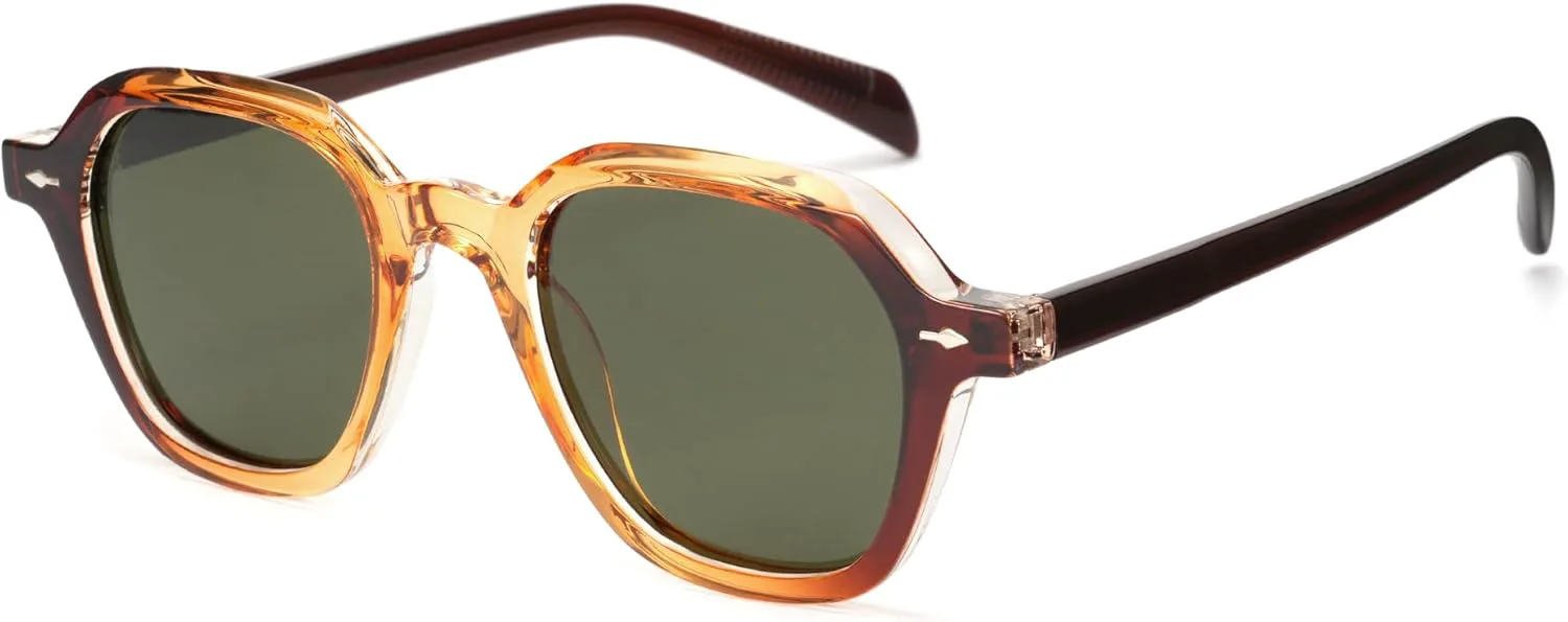 

Солнцезащитные очки Cyxus для женщин и мужчин, поляризованные, круглые, в стиле ретро, ​​винтаж, стильные, с защитой UV400, TR P1555, Frame:light Tea+lens:green