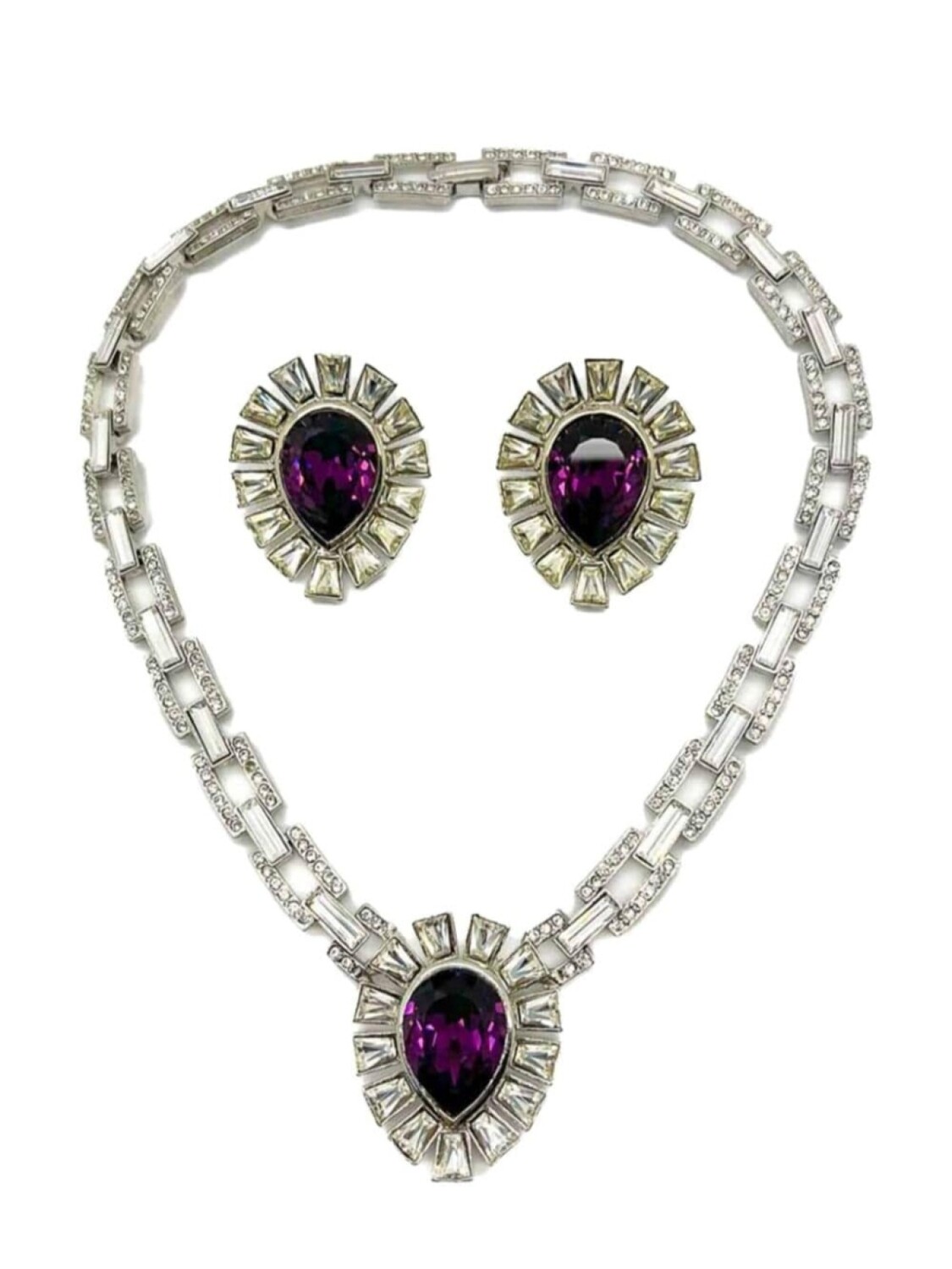 

Винтажный комплект из ожерелья и серег в форме капли аметиста 1980-е гг Jennifer Gibson Jewellery, фиолетовый