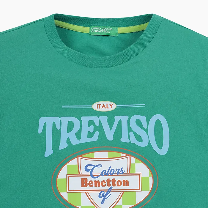 Детская футболка с графическим принтом зелёная от Benetton Kids — фото 3