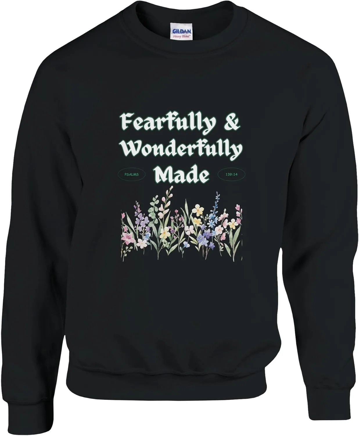 Классический унисекс свитшот с круглым вырезом | Свитшот Fearfully & Wonderfully Made | Вдохновляющая/религиозная/сильная/поднимающая настроение футболка Generic, черный