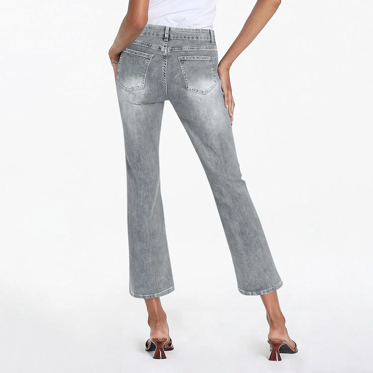 Джинсы mom jeans, свободные, с завышенной талией, серые — фото 2