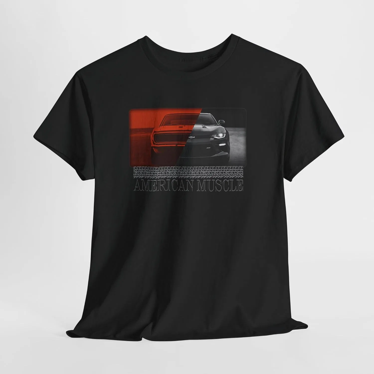 Футболка унисекс из плотного хлопка с изображением американского маслкара Camaro SS RS Classic Current Evolution — фото 4