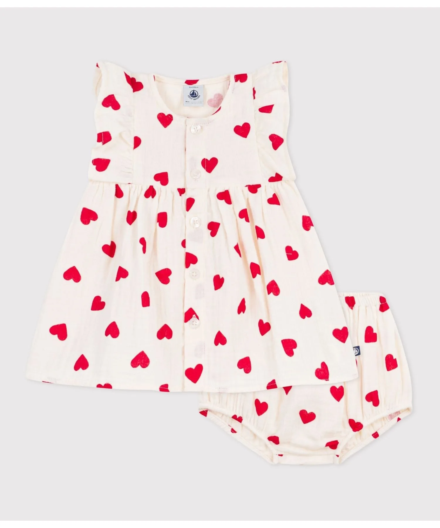 Детское платье-сарафан с шортами из двойной марли Petit Bateau бело-красное