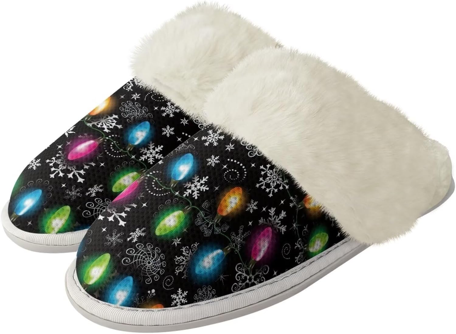 

Пушистые тапочки для дома с закрытым носком, удобные, повседневные, для мужчин и женщин, мягкие плюшевые, теплые зимние тапочки с плоской подошвой, нескользящей подошвой для спа и ванной Watdotory, Christmas Light Snowflake