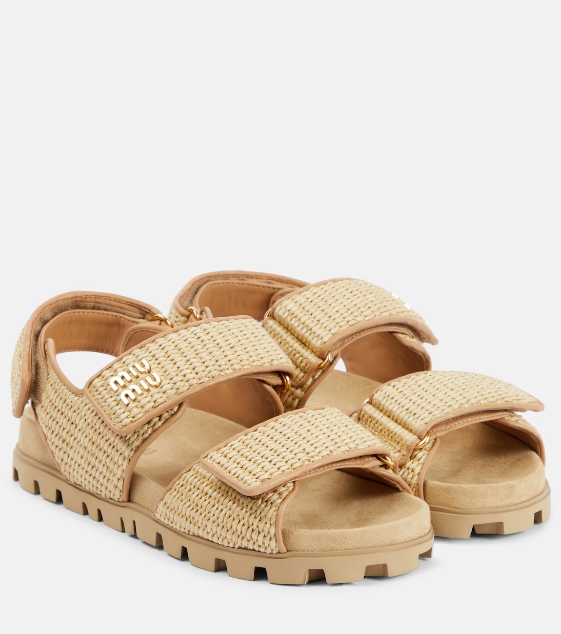 Лодочки из рафии с кожаной отделкой Logo Miu Miu, Naturale