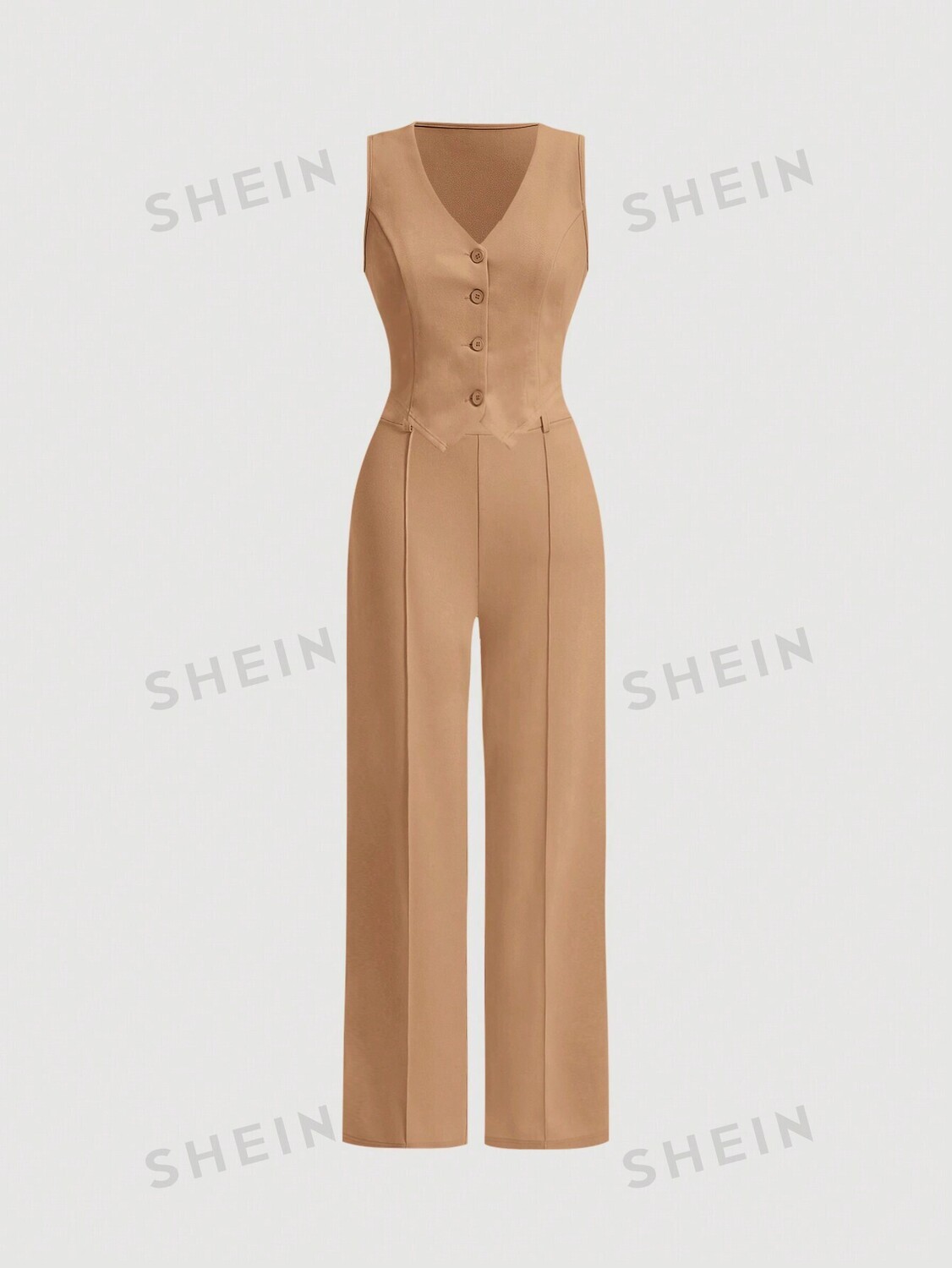 

Жилет женский и брюки Shein Mod Date Night с пряжкой спереди, бежевый