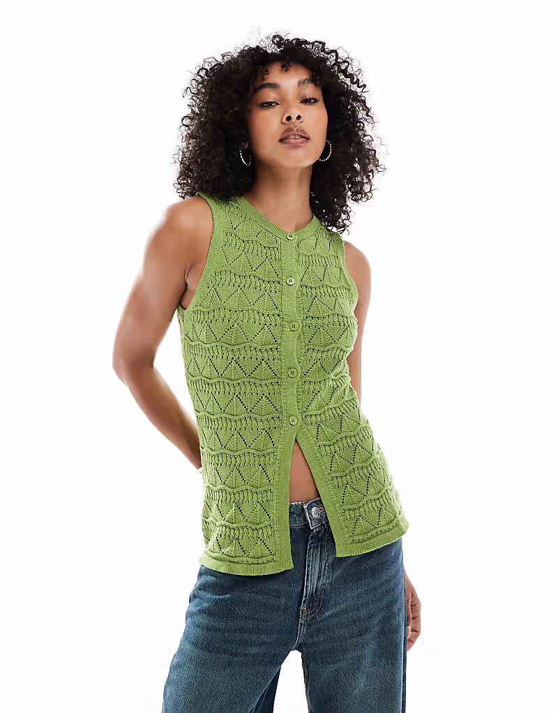 

Жилет с ажурной вязкой зеленого цвета Asos Design