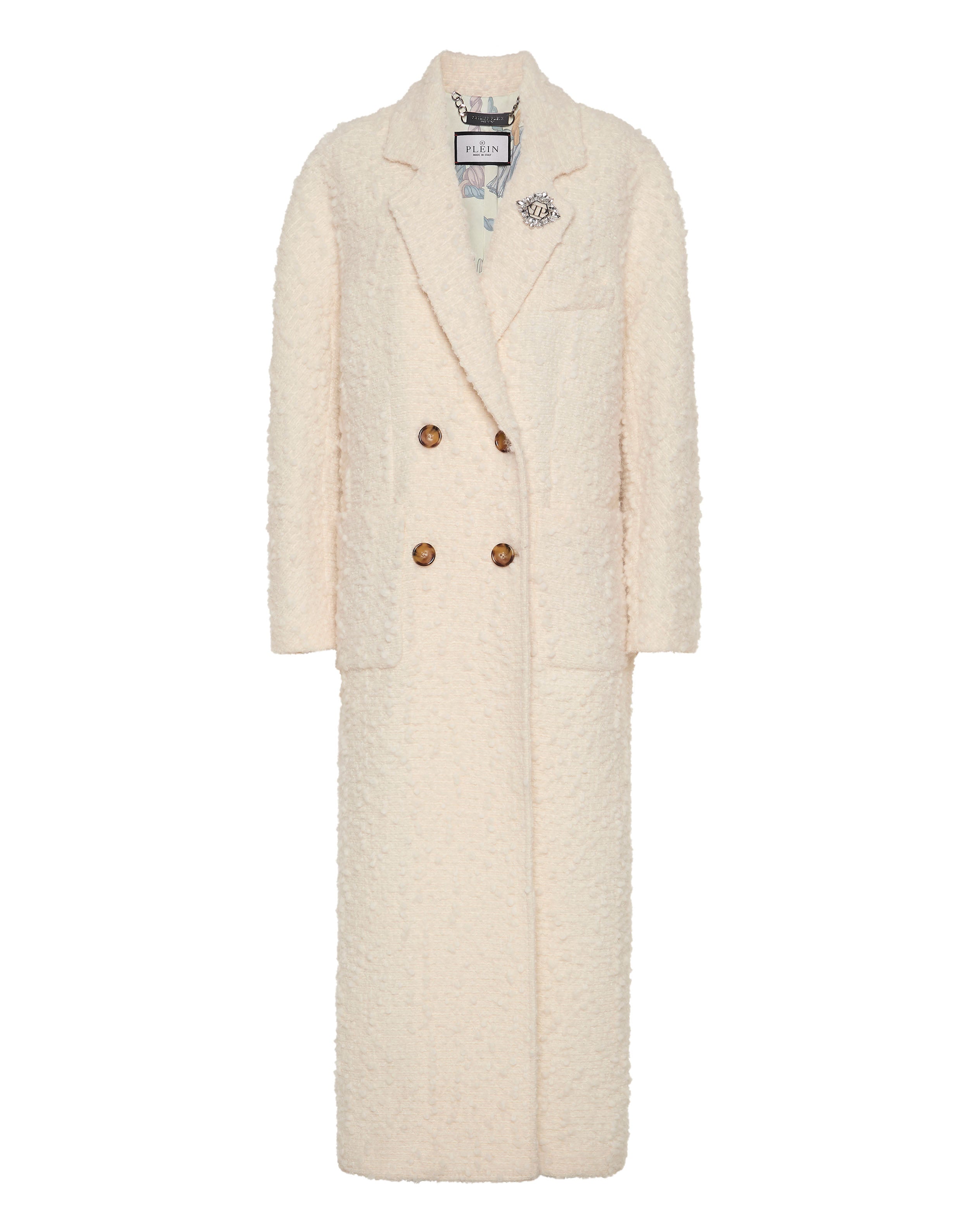 

Длинное двубортное пальто из букле Philipp Plein, бежевый