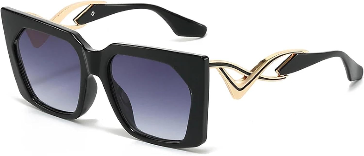 

Солнцезащитные очки «кошачий глаз» в крупной оправе для женщин и мужчин, модные винтажные металлические очки для путешествий и вождения, защита от УФ-излучения UV400 TKKTLLT, Black Gradient Gray